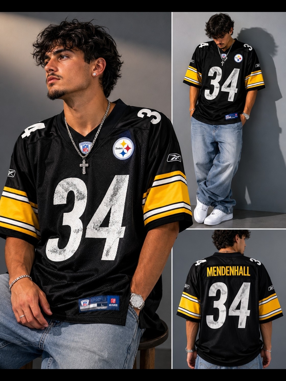 Vintage Reebok Pittsburgh Steelers Rashard Mendenhall #34 NFL Football Jersey